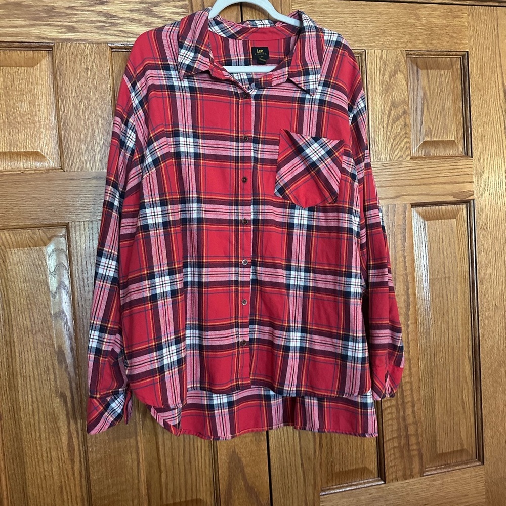 Riders by Lee Red Plaid Button Down Shirt Size 3X